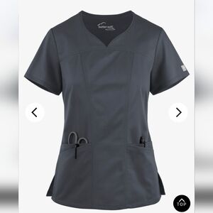 Butter-Soft STRETCH Women's 4-Pocket Sweetheart Neck Scrub Top Pewter Large NWT